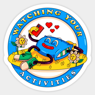 Retro cartoon pillow viewing social media Sticker